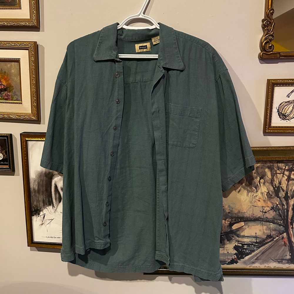 Haggar Teal Plaid Button-Up Shirt